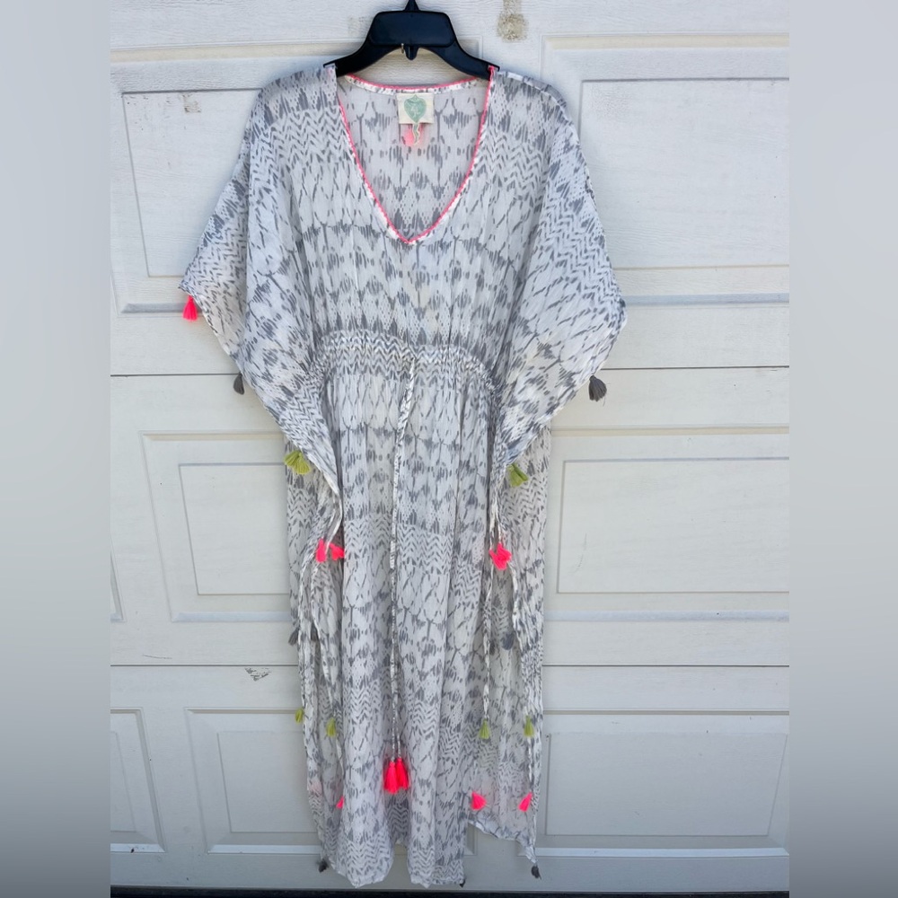 Women's Z&L Tassel grey/ cream Swim/Beach Cover up Small